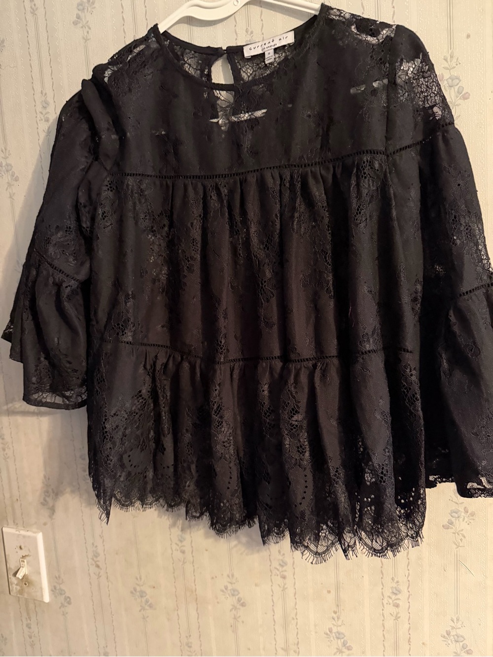 Current Air Black Lace Tiered Peasant Blouse
